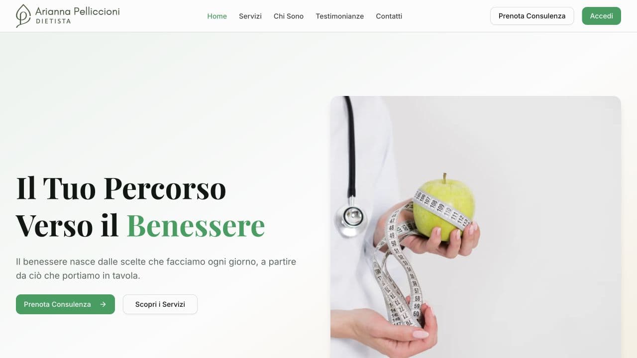 Homepage del sito di Arianna Pelliccioni Dietista
